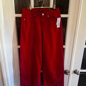 Wild Fable Jeans Womens 0/31 Red Denim Cotton Rigid Low Rise Wide Leg Baggy NEW